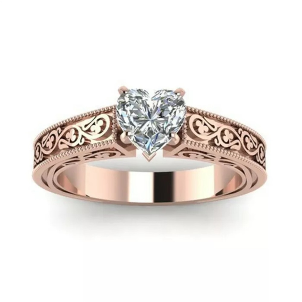 Rose gold and white topaz heart ring - Picture 2 of 6